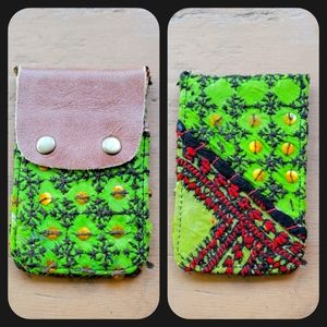 🪬🍄 Free People Boho Embroidered Repurposed vtg banjara hippie Wallet card case
